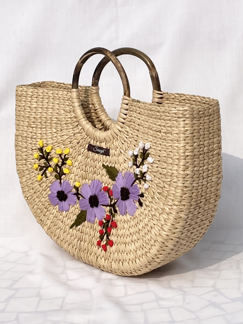 Saanjh Kauna Handwoven Lavender Embroidered Handbag